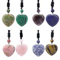 Natural Gemstone Necklace with Nylon Cord Heart fashion jewelry & Unisex Length Approx 24 Inch Sold By PC