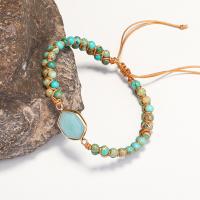 Natural Amazonite Bracelets, ​Amazonite​, with Polyester Cord & Impression Jasper, Round, Adjustable & Unisex, mixed colors, Length:14-28 cm, Sold By PC