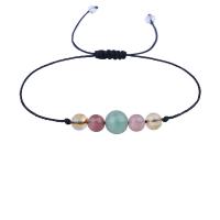 Gemstone Bracelets, with Waxed Nylon Cord, Round, Adjustable & fashion jewelry & for woman, mixed colors, Length:11.81 Inch, Sold By PC