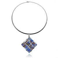Mode-Halskette, Lampwork, Quadrat, Modeschmuck & für Frau, gemischte Farben, 50x14mm, Länge:ca. 39.25 cm, verkauft von PC