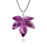 Tibetan Style Sweater Chain Necklace, Leaf, silver color plated, fashion jewelry & lantern chain & for woman & enamel, fuchsia, nickel, lead & cadmium free, 57x59mm, Sold Per Approx 60 cm Strand