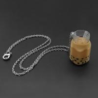 Plastic Pearl Necklace Resin with Zinc Alloy silver color plated fashion jewelry & Unisex & oval chain light coffee Sold Per Approx 50 cm Strand