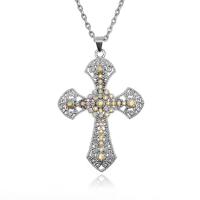 Zinc Alloy Sweater Chain Necklace with Rhinestone Cross silver color plated fashion jewelry & Unisex & oval chain nickel lead & cadmium free Sold Per Approx 60 cm Strand