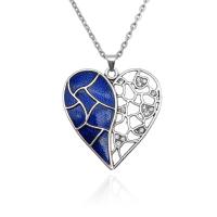 Zinc Alloy Sweater Chain Necklace with Cubic Zirconia Heart silver color plated fashion jewelry & Unisex & oval chain blue nickel lead & cadmium free Sold Per Approx 60 cm Strand
