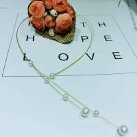 Natürliche Süßwasserperlen Halskette, Natürliche kultivierte Süßwasserperlen, mit Zinklegierung, für Frau, goldfarben, 5-8mm, Länge ca. 52 cm, verkauft von PC