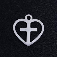 Edelstahl -Herz-Anhänger, 201 Edelstahl, Herz und Kreuz, Modeschmuck & poliert & DIY & unisex, keine, 12x12mm, 5PCs/Tasche, verkauft von Tasche
