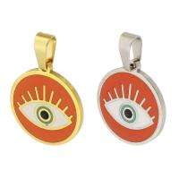 Stainless Steel Pendants, 304 Stainless Steel, Flat Round, Vacuum Plating, evil eye pattern & enamel, more colors for choice, 15x17x1mm, Sold By PC