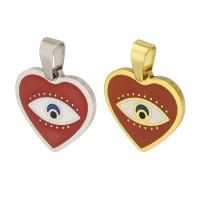 Stainless Steel Pendants, 304 Stainless Steel, Heart, Vacuum Plating, evil eye pattern & enamel, more colors for choice, 15x15x1mm, Hole:Approx 3mm, Sold By PC