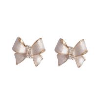 Brass Stud Earring Bowknot gold color plated fashion jewelry & micro pave cubic zirconia & for woman nickel lead & cadmium free Sold By Pair