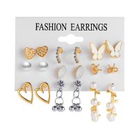 Zinc Alloy Earring Set with Plastic Pearl nine pieces & fashion jewelry & for woman & with rhinestone nickel lead & cadmium free Sold By Set