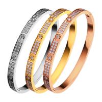 Titanium Steel Bangle, micro pave cubic zirconia & for woman, more colors for choice, 58mm, Sold By PC