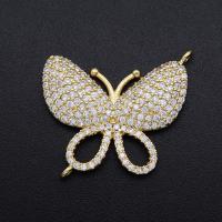 Cubic Zirconia Micro Pave Brass Connector, Butterfly, micro pave cubic zirconia, golden, 31.50x26.30mm, Sold By PC