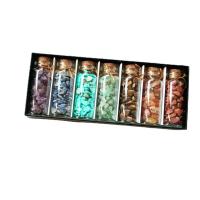 pierre gemme Spécimen de minéraux, avec boîte de papier & bouchon bois & Bouteille en verre, poli, couleurs mélangées, 180x75x28mm, Environ 7PC/boîte, Vendu par boîte