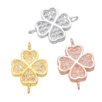 Cubic Zirconia Micro Pave Brass Connector Four Leaf Clover plated DIY & micro pave cubic zirconia nickel lead & cadmium free Sold By PC