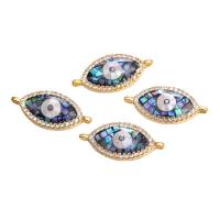 Cubic Zirconia Micro Pave Brass Connector, with Abalone Shell, Evil Eye, plated, DIY & micro pave cubic zirconia, more colors for choice, nickel, lead & cadmium free, 23x11mm, Sold By PC