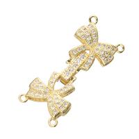 Brass Fold Over Clasp Bowknot plated DIY & micro pave cubic zirconia & 2/2 loop nickel lead & cadmium free Sold By PC