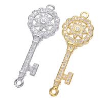 Cubic Zirconia Micro Pave Brass Connector Key plated DIY & micro pave cubic zirconia nickel lead & cadmium free Sold By PC