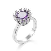 Cubic Zircon Brass Finger Ring, platinum color plated, fashion jewelry & Unisex & different size for choice & with cubic zirconia, purple, Sold By PC