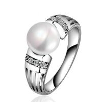 Cubic Zirconia Micro Pave Brass Ring with Plastic Pearl platinum color plated fashion jewelry & Unisex & with cubic zirconia Sold By PC