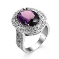 Cubic Zircon Brass Finger Ring platinum color plated fashion jewelry & Unisex & with cubic zirconia fuchsia Sold By PC