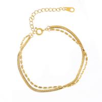 Partículas de aço pulseira, with 1.57inch extender chain, 18K banhado a ouro, Camada Dupla & joias de moda & para mulher, dourado, comprimento Aprox 6.1 inchaltura, vendido por PC