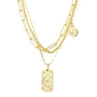 Cubic Zircon Micro Pave Brass Necklace gold color plated fashion jewelry & multilayer & micro pave cubic zirconia & for woman golden nickel lead & cadmium free 13.6*25mm 11mm Length Approx 19.69 Inch Sold By PC