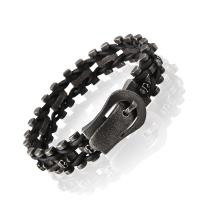 cuir PU bracelet, avec acier inoxydable 316L, Rond, Placage de couleur noire de plumbum, bijoux de mode & pour homme, noire, 16mm, Longueur:Environ 24 cm, Vendu par PC