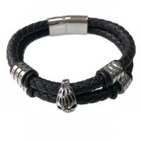 cuir PU bracelet, avec Acier inoxydable 304, Rond, Placage de couleur argentée, bijoux de mode & pour homme, noire, Longueur:22 cm, Vendu par PC