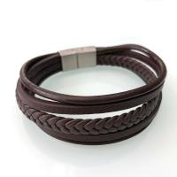 PU Leather Bracelet, with 304 Stainless Steel, Round, plated, fashion jewelry & for man, more colors for choice, Length:22 cm, Sold By PC