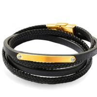 PU Leather Bracelet, with Titanium Steel, Round, plated, fashion jewelry & for man, more colors for choice, Length:22 cm, Sold By PC