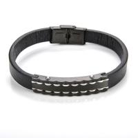 PU Leather Bracelet, with 304 Stainless Steel, Round, plumbum black color plated, fashion jewelry & for man, black, Length:21.5 cm, Sold By PC