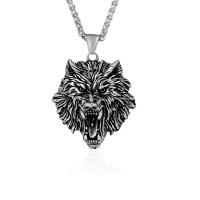 Stainless Steel Jewelry Necklace 304 Stainless Steel Wolf plumbum black color plated & for man silver-grey Length 60 cm Sold By PC