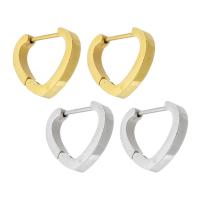 Stainless Steel Huggie Hoop Earring, 304 Stainless Steel, Heart, Vacuum Plating, for woman, more colors for choice, 16x14x3mm, Sold By Pair