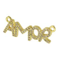 Cubic Zirconia Micro Pave Brass Connector Alphabet Letter gold color plated micro pave cubic zirconia & hollow Approx 2mm Sold By PC