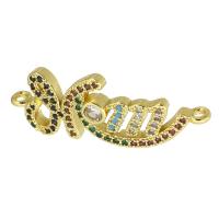 Brass Connector, Alphabet Letter, gold color plated, micro pave cubic zirconia & hollow, 29.50x11x4mm, Hole:Approx 2mm, Sold By PC