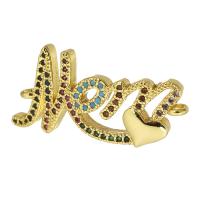 Brass Connector, Alphabet Letter, gold color plated, micro pave cubic zirconia & hollow, 29x14x4mm, Hole:Approx 1.5mm, Sold By PC