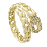 cobre Cuff Ring Finger, cromado de cor dourada, Ajustável & micro pavimento em zircônia cúbica & vazio, tamanho:7, vendido por PC