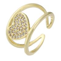 Brass Cuff Finger Ring, gold color plated, Adjustable & with heart pattern & micro pave cubic zirconia & hollow, US Ring Size:7, Sold By PC