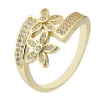 Brass Cuff Finger Ring, gold color plated, Adjustable & micro pave cubic zirconia & hollow, US Ring Size:7.5, Sold By PC