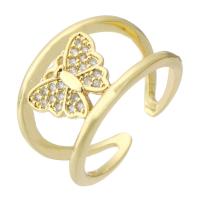 Brass Cuff Finger Ring gold color plated Adjustable & with butterfly pattern & micro pave cubic zirconia & hollow US Ring Sold By PC