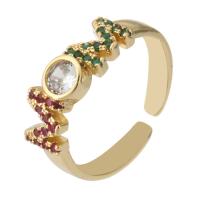 Латунь Манжеты палец кольцо, плакирован золотом, Регулируемый & инкрустированное микро кубического циркония, разноцветный, размер:7.5, продается PC