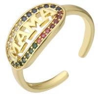 cobre Cuff Ring Finger, cromado de cor dourada, Ajustável & micro pavimento em zircônia cúbica, multi colorido, tamanho:7.5, vendido por PC