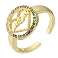 cobre Cuff Ring Finger, cromado de cor dourada, Ajustável & micro pavimento em zircônia cúbica & vazio, multi colorido, Buraco:Aprox 2mm, tamanho:7, vendido por PC
