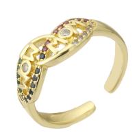 Латунь Манжеты палец кольцо, плакирован золотом, Регулируемый & инкрустированное микро кубического циркония, разноцветный, отверстие:Приблизительно 2mm, размер:7.5, продается PC