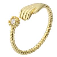 cobre Cuff Ring Finger, cromado de cor dourada, Ajustável & micro pavimento em zircônia cúbica, Buraco:Aprox 2mm, tamanho:6.5, vendido por PC