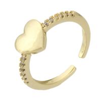 Brass Cuff Finger Ring Heart gold color plated Adjustable & micro pave cubic zirconia multi-colored Approx 2mm US Ring Sold By PC