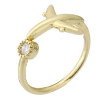 Brass δάχτυλο του δακτυλίου, Ορείχαλκος, χρώμα επίχρυσο, Ρυθμιζόμενο & μικρο ανοίξει κυβικά ζιρκονία, Τρύπα:Περίπου 2mm, Μέγεθος:6.5, Sold Με PC
