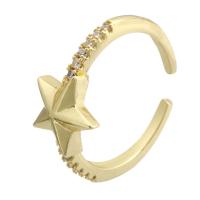 cobre Cuff Ring Finger, Estrela, cromado de cor dourada, Ajustável & micro pavimento em zircônia cúbica, multi colorido, Buraco:Aprox 2mm, tamanho:7, vendido por PC