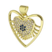 Cubic Zirconia Micro Pave Brass Pendant, Heart, gold color plated, micro pave cubic zirconia & hollow, 21x21x4mm, Hole:Approx 2mm, Sold By PC