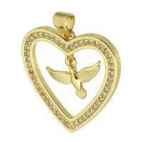 Cubic Zirconia Micro Pave Brass Pendant, Heart, gold color plated, micro pave cubic zirconia & hollow, 24x25x2mm, Hole:Approx 2mm, Sold By PC